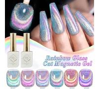 Shein Esmalte de uñas de gel magnético de vidrio arcoíris de doble luz de 12 ml, color brillante, gel semipermanente, barniz mágico de gel para remojo UV pa