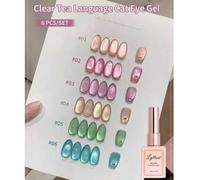 Shein Esmalte de uñas en gel de ojo de gato de 15ml, nuevo brillo esmaltado de porcelana blanca de perla de vidrio efecto dopamina 2025, set de 1 pieza/6 pi