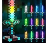 Shein Espada de diamante recargable con luz de arcoíris de Minecraft, lámpara decorativa con cambio de color (14 modos de color), accesorio de juego, modelo