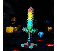 Shein Espada de diamante recargable con luz de arcoíris de Minecraft, lámpara decorativa con espada de colores cambiantes (14 modos de color), accesorio de