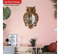 Shein Espejo con marco de madera con diseño de búho impreso en 2D, superficie de espejo acrílico, adecuado para sala de estar, dormitorio, pasillo, decoraci