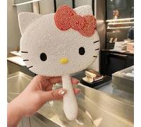 Shein Espejo de mano de maquillaje con cristales brillantes de Hello Kitty - Portátil, sin batería, diseño DIY, marco de plástico duradero, tamaño compacto,