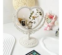 Shein Espejo de maquillaje de escritorio vintage, 1 pieza de espejo de aumento giratorio de 360 grados con forma de corazón de doble cara con soporte de mad