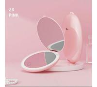 Shein Espejo de maquillaje LED portátil mini, atenuación de tres niveles, espejo de maquillaje LED plegable redondo con tapa abatible, aumento de 2x en un l