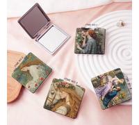 Shein Espejo de vanidad plegable y compacto, espejo de mano ligero y ultrafino con cubierta de cuero, adecuado para diversas ocasiones y usuarios, forma cua