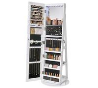 Shein Espejo Joyero con 6 LEDs, Armario de Joyas de Giro de 360°, Organizador de Joyas Giratorio, sin Marco, Espejo Completo con Almacenaje, Superficie Blan