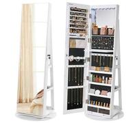 Shein Espejo Joyero con 6 LEDs, Armario de Joyas de Giro de 360°, Organizador de Joyas Giratorio, sin Marco, Espejo Completo con Almacenaje, Superficie Blan