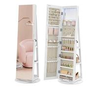 Shein Espejo Joyero con 6 LEDs, Armario de Joyas de Giro de 360°, Organizador de Joyería Giratorio, sin Marco, Espejo Completo, 3 Estantes, Superficie Blanc