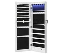 Shein Espejo Joyero de Pared, Espejo Joyero Colgante sin Marco, Armario de Joyas con 6 LEDs para Colgar en la Pared o en la Puerta, Gran Capacidad con 2 Caj