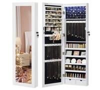 Shein Espejo Joyero LED, 120 cm de Alto con Cerradura, Armario Joyero de Pared o Montado en la Puerta, Organizador de Joyas con Espejo, 2 Cajones, 10 x 37 x