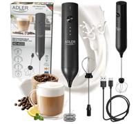 Shein Espumador de leche recargable ADLER AD 4533 2 en 1, espumador eléctrico inalámbrico con 2 batidores de acero inoxidable, 3 niveles de velocidad, carga