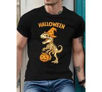 Shein Esqueleto de dinosaurio, calabaza de Halloween, mezcla de algodón de primera calidad, tacto suave, ropa urbana de gran tamaño, prenda básica suave par