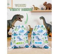 Shein Esta bolsa de cordón extra grande de diseño personalizado presenta un patrón único de dinosaurio de dibujos animados 2D, y se puede usar como bolsa de