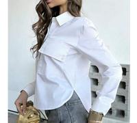 Shein Esta camisa tejida negra presenta un frente con botones y mangas largas blancas