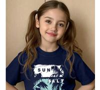 Shein Esta camiseta de cuello redondo rosa presenta estampado de letras, muy adecuada para que las niñas mayores la usen, se puede usar para la escuela, las