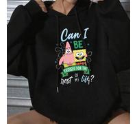 Shein Esta chaqueta con capucha presenta un diseño de Bob Esponja y Patricio en la parte delantera, combinando a la perfección lo salvaje con lo suave. Su b