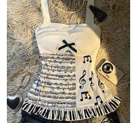 Shein Esta dulce y adorable blusa crop ajustada de estilo Y2K para tallas grandes está inspirada en los cuentos de hadas, adornada con partituras musicales