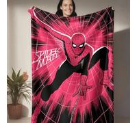 Shein Esta es una manta de franela con tema de Marvel Spider-Man, con fucsia y negro como los colores principales, llena de un impacto visual y futurista, c