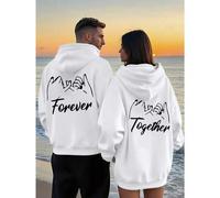 Shein Esta sudadera con capucha para parejas a juego con el estampado "Forever Together" es perfecta para San Valentín y es un cómodo modelo unisex con un p