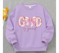 Shein Esta sudadera de cuello redondo de manga larga presenta una gráfica impresa "Dios es bueno", cómoda y de moda, casual y versátil, lo que la convierte