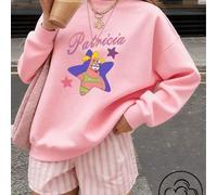 Shein Esta sudadera holgada y casual en color rosa es súper linda, con un gráfico de estrella inspirado en Bob Esponja y el texto "Patricia". Es dulce y ené