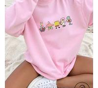 Shein Esta sudadera informal holgada para mujer en rosa es adorable. Luce una hilera de personajes de Bob Esponja estampados, lo que la hace súper linda y l