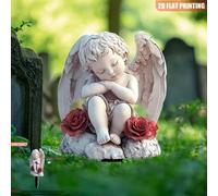 Shein Estaca memorial de jardín con ángel durmiente en impresión plana en 2D - Decoración para sitio de entierro resistente a la intemperie de vinilo con un