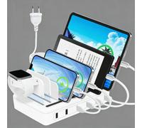 Shein Estación de carga rápida multidispositivo, 50 W, 6 puertos USB con 10 ranuras, divisores extraíbles, soporte para reloj, compatible con teléfono, Kind