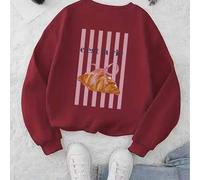 Shein Estampado 'C'est La Vie', patrón de croissant, ropa abrigada con forro polar, sudadera holgada de cuello redondo para mujer, top de algodón otoño/invi