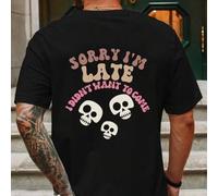 Shein Estampado con el eslogan "LO SIENTO, LLEGO TARDE, NO QUERÍA VENIR". Camiseta de verano para hombre, suave, cómoda y transpirable, confeccionada en 100