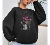 Shein Estampado de pareja besándose y texto "Dirty Dancing". Ropa cálida con forro polar, sudaderas oversize de cuello redondo para mujer, tops de algodón p