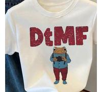 Shein Estampado de rana divertida "DtMF", camiseta ajustada para mujer, top de verano, serie K-Pop Warrior, top de algodón puro, ropa para mujer, ropa de ve