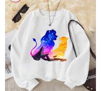 Shein Estampado de siluetas de una pareja de leones en estilo acuarela, con un tono de cielo estrellado a la izquierda y un tono de pradera al atardecer a l