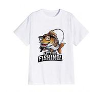 Shein Estampado "Vamos a pescar" para un estilo informal y cómodo para el día a día. Camiseta de verano para hombre, 100 % algodón de 190 g/m².