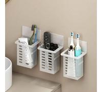 Shein Estante de almacenamiento de baño montado en la pared para cepillos de dientes, pasta de dientes, peines, afeitadoras en colores blanco, negro y trans