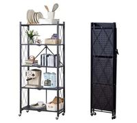 Shein Estante de cocina de acero al carbono de 5 niveles, de pie, de libre instalación, grande, plegable, multicapa, para microondas, balcón, salón, estante