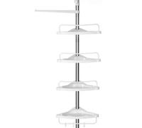 Shein Estante de Ducha Telescópico y Ajustable, Estante Esquinero de Baño, Altura Total 95-300 cm, Acero Inoxidable, 4 Estantes, 3 Ganchos, 1 Toaller, Blanc