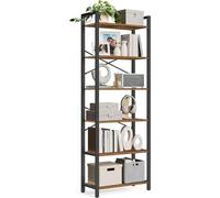 Shein Estantería Alta de 6 Niveles, Librería con Marco de Acero, para Salón, Dormitorio, Oficina, Estudio, 30 x 66 x 186 cm/30 x 80 x 186 cm, Estilo Industr