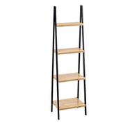 Shein Estantería de baño tipo escalera, 4 estantes, bambú, pino natural negro, 40 x 109,3 x 30 cm