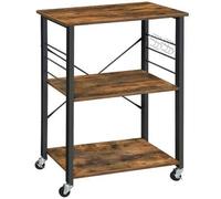 Shein Estantería de Cocina con Ruedas, Carrito de Servicio de 3 Niveles, Estantería para Microondas, Horno, Tostadora, Marco de Metal con 6 Ganchos,Marrón R