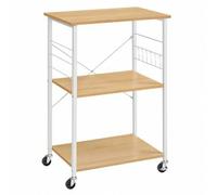 Shein Estantería de Cocina con Ruedas, Carrito de Servicio de 3 Niveles, Estantería para Microondas, Horno, Tostadora, Marco de Metal con 6 Ganchos, Roble D