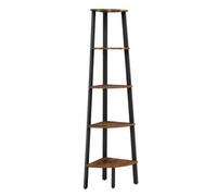 Shein Estantería de Esquina, con 5 Estantes, Fácil de Montar, Marco de Acero, para Salón, Dormitorio, Balcón, Diseño Industrial, Marrón Rústico y Negro