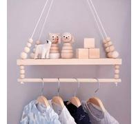 Shein Estantería de pared de macramé estilo boho chic con cuentas de madera y toallero, perchero para ropa de bebé - Almacenamiento colgante versátil para d