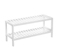 Shein Estantería para Zapatos (2 Niveles, bambú, Banco para Zapatos, para Entrada, Sala de Estar, baño, 70 x 26 x 33 cm), Blanco