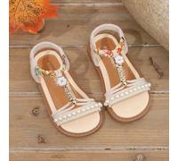 Shein Estas últimas sandalias planas de verano con perlas y borlas en diseño beige son una excelente opción para salidas diarias, vida en el campus y paseos