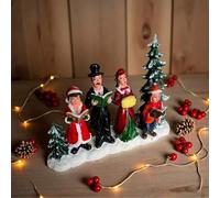 Shein Estatua de figura con tema navideño con personas y árbol de Navidad, 3 estatuas de villancicos navideños cantando, decoración navideña para el hogar,