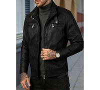 Shein Este abrigo de piel sintética para hombres de otoño/invierno está hecho con un proceso de recubrimiento de PU, con detalles de múltiples cremalleras y