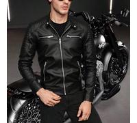 Shein Este abrigo de piel sintética para hombres de otoño/invierno está hecho con un revestimiento de PU, presenta diseños con múltiples cremalleras y está
