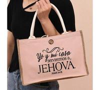 Shein Este bolso de lino para mujer impreso con letras con el tema de "Jehová" Jesús, que significa Dios, Jesús, Cristianismo, se puede usar como bolso para