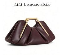 Shein Este bolso de nube plisado burdeos está hecho de piel de PU con un diseño de patrón metálico geométrico. Es un elegante bolso de mano para mujer, adec